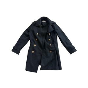 EUC Michael Kors black wool jacket w gold buttons warm winter cozy heavy peacoat